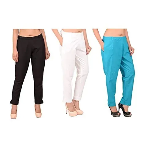 Faunashaw Women Regular Fit Trousers/Pants Slim Fit Straight Casual Trouser Pants for Girls/Ladies/Women (Pack of 3)