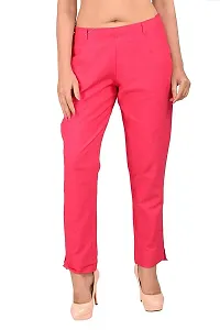 Ruhfab Women Slim Fit Solid Regular Trousers for Girls/Ladies/Women (Saver Pack of 2,White_Pink)-thumb1
