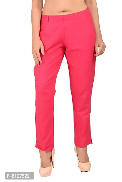 Ruhfab Women Slim Fit Solid Regular Trousers for Girls/Ladies/Women (Saver Pack of 2,White_Pink)-thumb2
