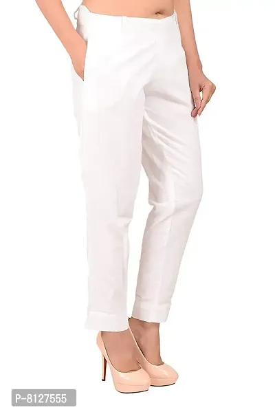 White Cotton Casual Trousers Trousers   Capris For Women-thumb2