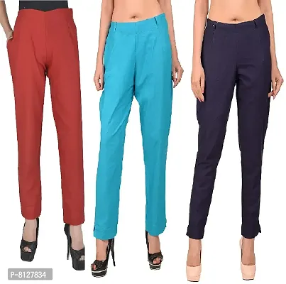 Ruhfab Slim Fit Cotton Flex Trouser Pants for Women (Pack of 3)