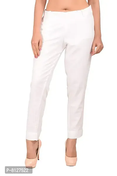Ruhfab Women Slim Fit Solid Regular Trousers for Girls/Ladies/Women (Saver Pack of 2,White_Pink)-thumb3
