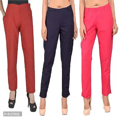 Ruhfab Slim Fit Cotton Flex Women Trouser Pants (Pack of 3)-thumb0