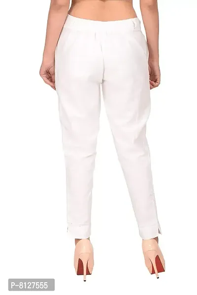 White Cotton Casual Trousers Trousers   Capris For Women-thumb3