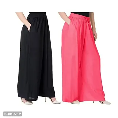 Attractive Solid Cotton Blended Flared Trousers Combo For Women Pack Of 2-thumb0