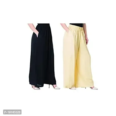 Attractive Solid Cotton Blended Flared Trousers Combo For Women Pack Of 2