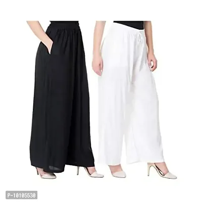 Attractive Solid Cotton Blended Flared Trousers Combo For Women Pack Of 2-thumb0