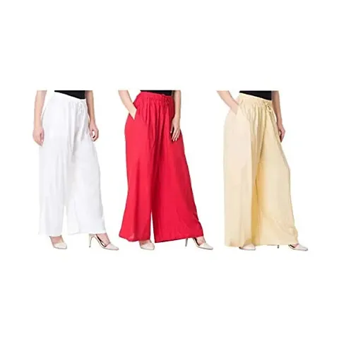 Pack of 3 Stylish Rayon Multicolored Solid Palazzo