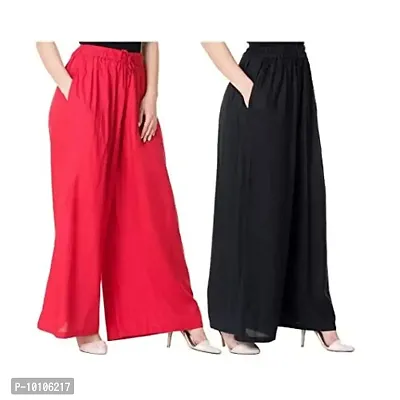 Attractive Solid Cotton Blended Flared Palazzos Combo For Women Pack Of 2-thumb0