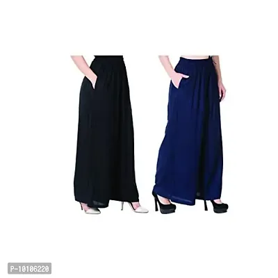 Attractive Solid Cotton Blended Flared Palazzos Combo For Women Pack Of 2