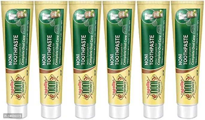 Apollo Noni Toothpaste For Entire Family, SLS Free Daily Oral Detox - Pure Herbal, Natural, No Chemicals - Protect Enamels, Strengthens Gums, Reduce Plaque | 150Gm (Pack Of 6)