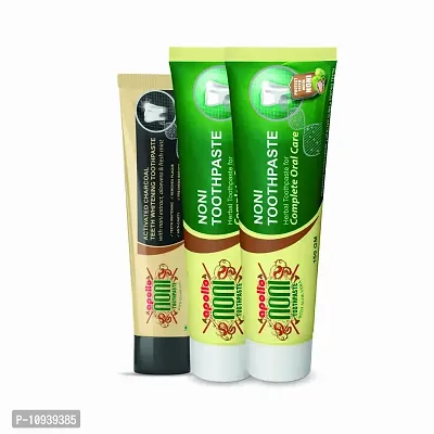 Apollo Noni Toothpaste For Entire Family, Daily Oral Detox - Pure Herbal, Natural, No Chemicals - Protect Enamels, Strengthens Gums, Reduce Plaque |100G + 150G + 150G