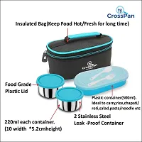 CrossPan Double Decker Executive Lunch/Tiffin Box (2 SS Container,1 Microwave Safe Container) (Blue)-thumb3