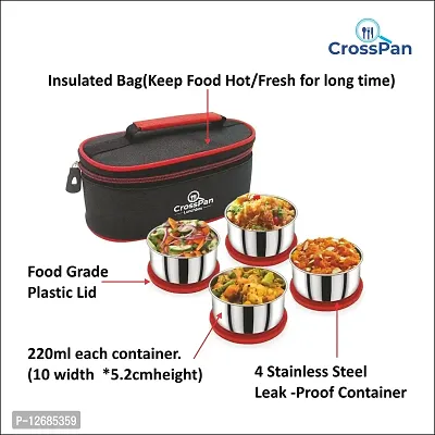 CrossPan Smart 4 Pcs Steel Lunchbox 4 Containers Lunch Box (1200 ml) Red-thumb2