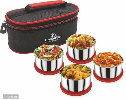CrossPan Smart 4 Pcs Steel Lunchbox 4 Containers Lunch Box (1200 ml) Red-thumb3