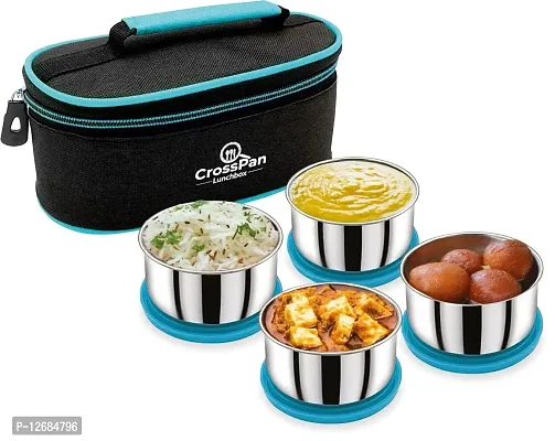 CrossPan Smart 4 Pcs Steel Lunchbox 4 Containers Lunch Box??(1200 ml)-thumb0