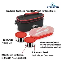 CrossPan Double Decker Executive Lunch/Tiffin Box (2 SS Container,1 Microwave Safe Container) (Red)-thumb3