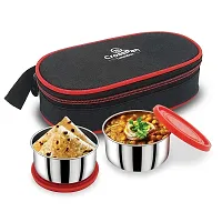 CrossPan Fresh Meal Stainless Steel Lunch/Tiffin Box -2Container Insulated Bag (Red)-thumb2