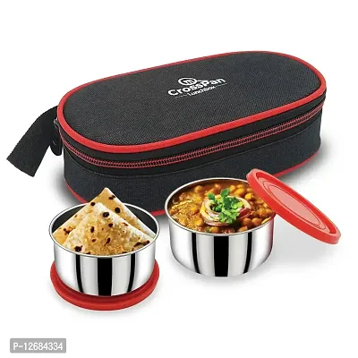 CrossPan Fresh Meal Stainless Steel Lunch/Tiffin Box -2Container Insulated Bag (Red)-thumb3