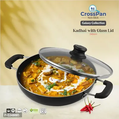 Non Stick Kadai With 3 Way Non Stick Coating 24Cm Induction And Gas Stove Compatible Aluminum Black Granite Finish