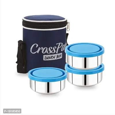 Cross Pan Imperial Executive Stainless Steel Lunch Box Tiffin Box Navy Blue Insulated Bag-thumb0