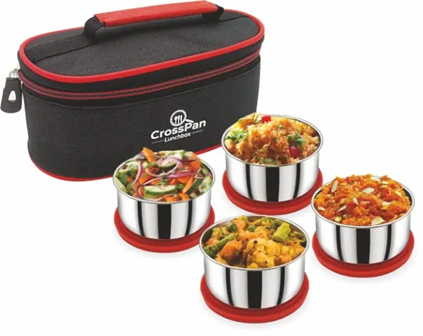 CrossPan Smart 4 Pcs Steel Lunchbox 4 Containers Lunch Box (1200 ml) Red