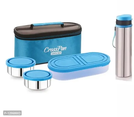 Classy Stainless Steel Lunch Box With Sleek Bottle 280 Ml Each Ss Containers 700 Ml Bottle-thumb0