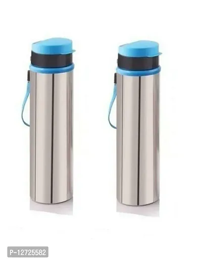 CrossPan Single Wall High Quality Stainless Steel Water Bottle with Fliptop 750 ML each (Pack of 2)-thumb0