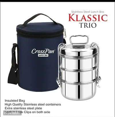 Trio Stainless Steel Lunch Box Tiffin Box With Insulated Bag-thumb0