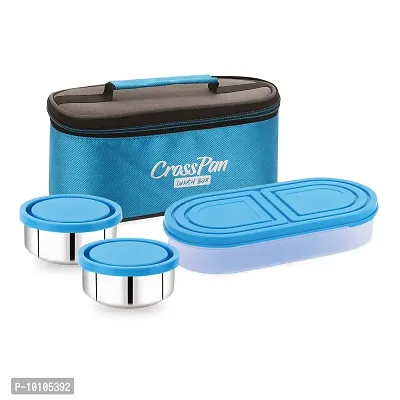 Cross Pan Zenith Stainless Steel Lunch Box 3 Containers Insulated Bag Blue Color-thumb0