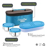 Cross Pan Zenith Stainless Steel Lunch Box 3 Containers Insulated Bag Blue Color-thumb2