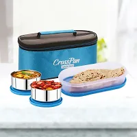 Cross Pan Zenith Stainless Steel Lunch Box 3 Containers Insulated Bag Blue Color-thumb1