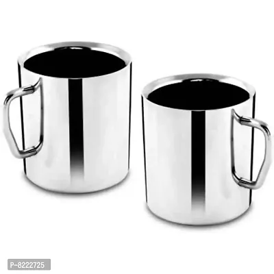 Majestic Stainless Steel Tea and Coffee Mug (Large Size) Piece,300ml each, Silver (Set of 2)Mirror Finish