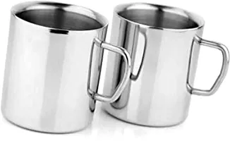 Majestic Stainless Steel Tea and Coffee Mug (Large Size) Piece,300ml each, Silver (Set of 2)Mirror Finish-thumb1