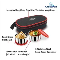 CrossPan FreshMeal Stainless Steel Lunch Box (2 Containers -Red )  Sleek Insulated Water Bottle (600ml)-thumb3