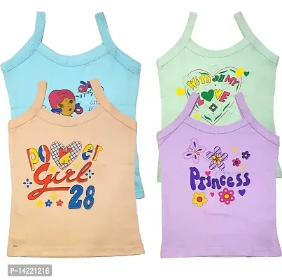 The Tinge SIRTEX Kids Girls Hosiery Cotton Printed Slips Camisoles for Kids Girls|Kids Innerwear (Pack of 4)