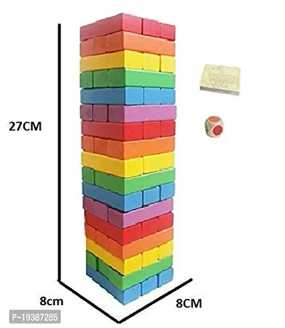 54 Pcs Blocks with Dice Wooden Tumbling Stacking Building Tower Gamenbsp;nbsp;(Multicolor)-thumb5