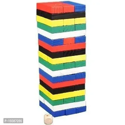 54 Pcs Blocks with Dice Wooden Tumbling Stacking Building Tower Gamenbsp;nbsp;(Multicolor)-thumb0