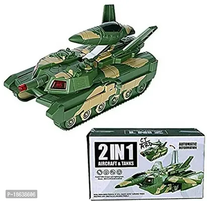 Automatic Deformation 2 in 1 Aircraft  Tank Childrens Toys With Light, Music, B/O  Omni-directional Casters Puzzle Car Transformer Tank Convertible Tank  Aeroplane Jet Fighter Airplane Toy (Batter