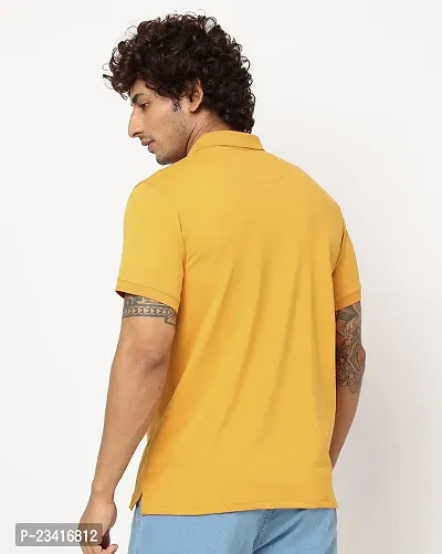 Elegant Yellow Cotton Blend Solid Polos For Men-thumb2