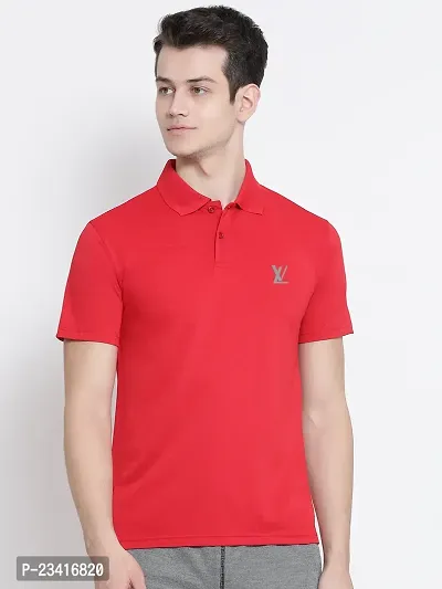 Elegant Red Cotton Blend Solid Polos For Men