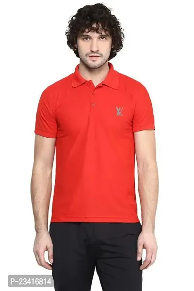 Elegant Red Cotton Blend Solid Polos For Men-thumb0