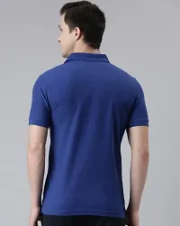 Elegant Blue Cotton Blend Solid Polos For Men-thumb1