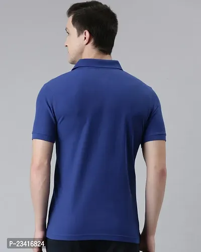 Elegant Blue Cotton Blend Solid Polos For Men-thumb2