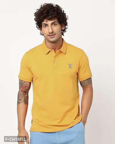 Elegant Yellow Cotton Blend Solid Polos For Men-thumb0