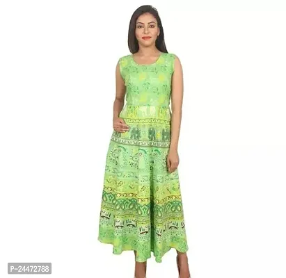 Stylish Green Cotton Printed Dresses For Women-thumb0