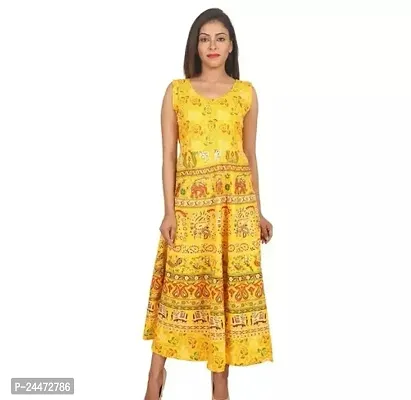 Stylish Yellow Cotton Printed Dresses For Women-thumb0