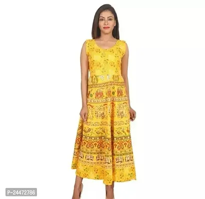 Stylish Yellow Cotton Printed Dresses For Women