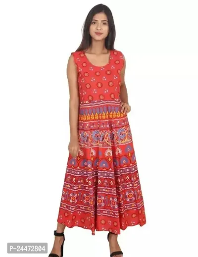 Stylish Red Cotton Printed Dresses For Women