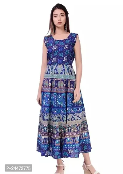 Stylish Blue Cotton Printed Dresses For Women